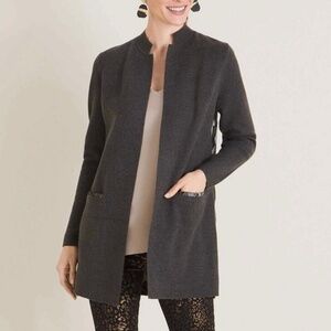 Chico's 0 Animal-Detail Woven-Back Cardigan‎ Sweater Grey Size S